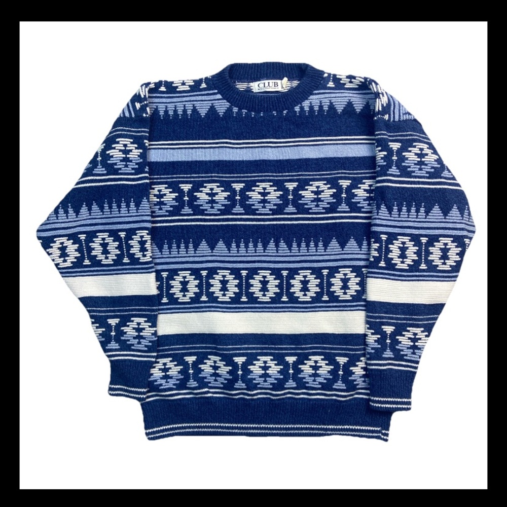 Vintage Club International Knit Sweater Cotton Geometric Aztec Men Large USA